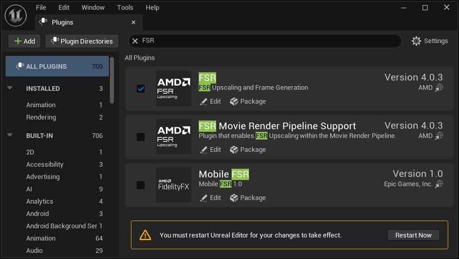 Unreal Engine FSR plugin page