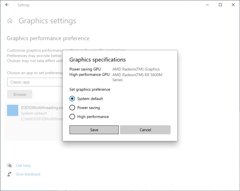 Windows Set Graphics Preference